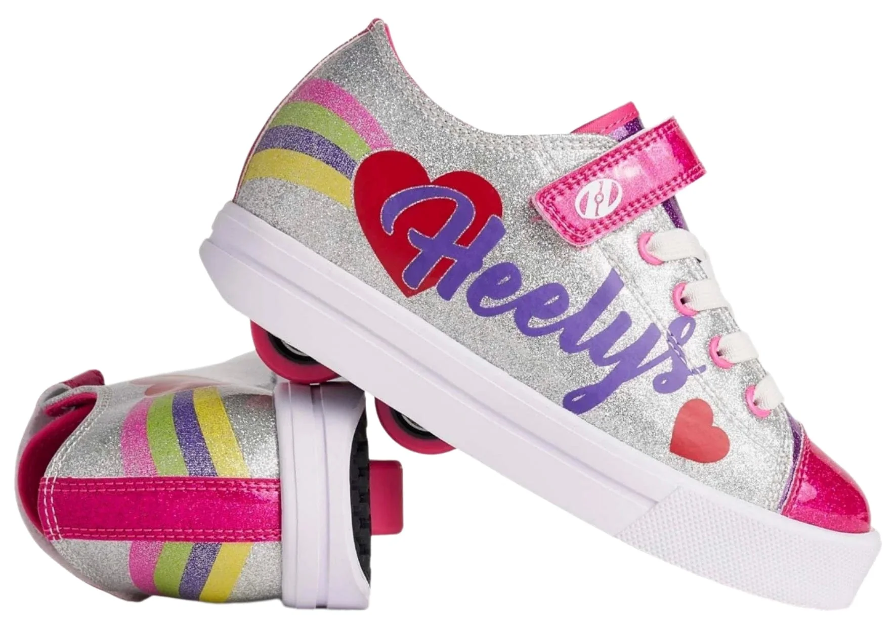 Heelys Snazzy X2 Girls Shoes - Silver / Rainbow / Heart - Image 3